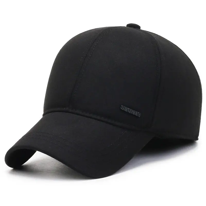 Men's Black Velvet Baseball Cap Winter Travel Ear Protection - Image 2