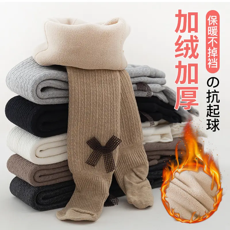 Winter Velvet Padded Children's Pantyhose with Bowknot Design - Image 8