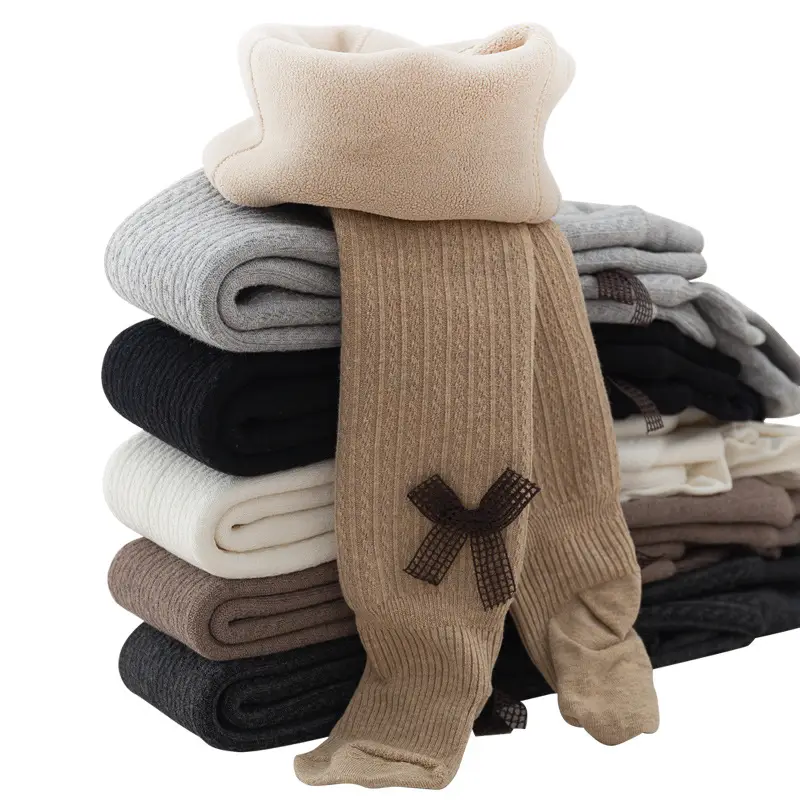 Winter Velvet Padded Children's Pantyhose with Bowknot Design - Image 11