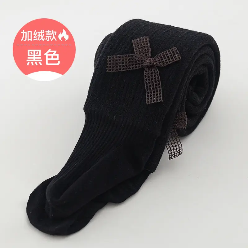 Winter Velvet Padded Children's Pantyhose with Bowknot Design - Image 2