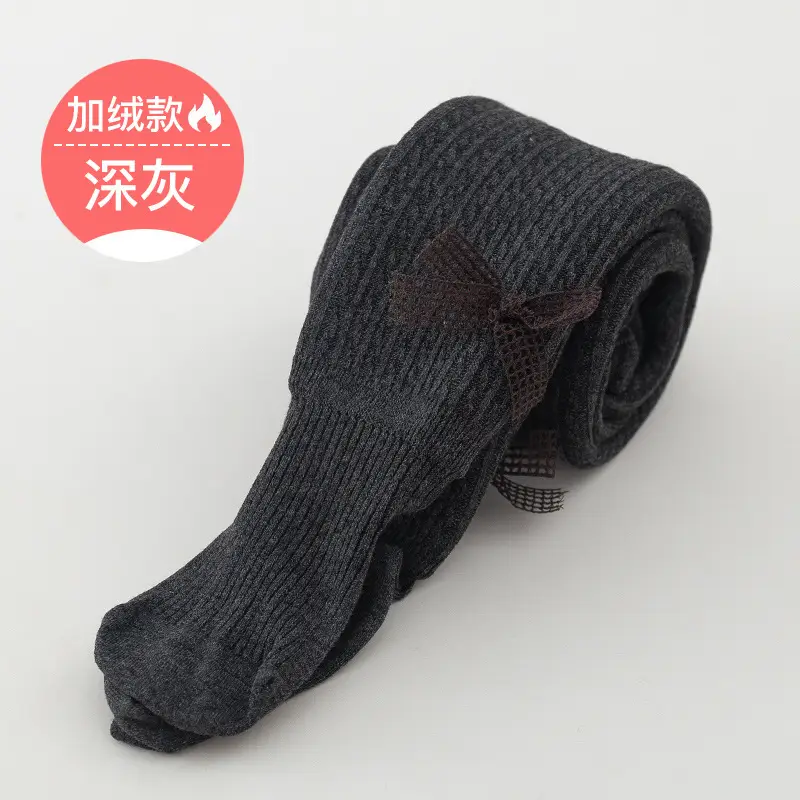 Winter Velvet Padded Children's Pantyhose with Bowknot Design - Image 3