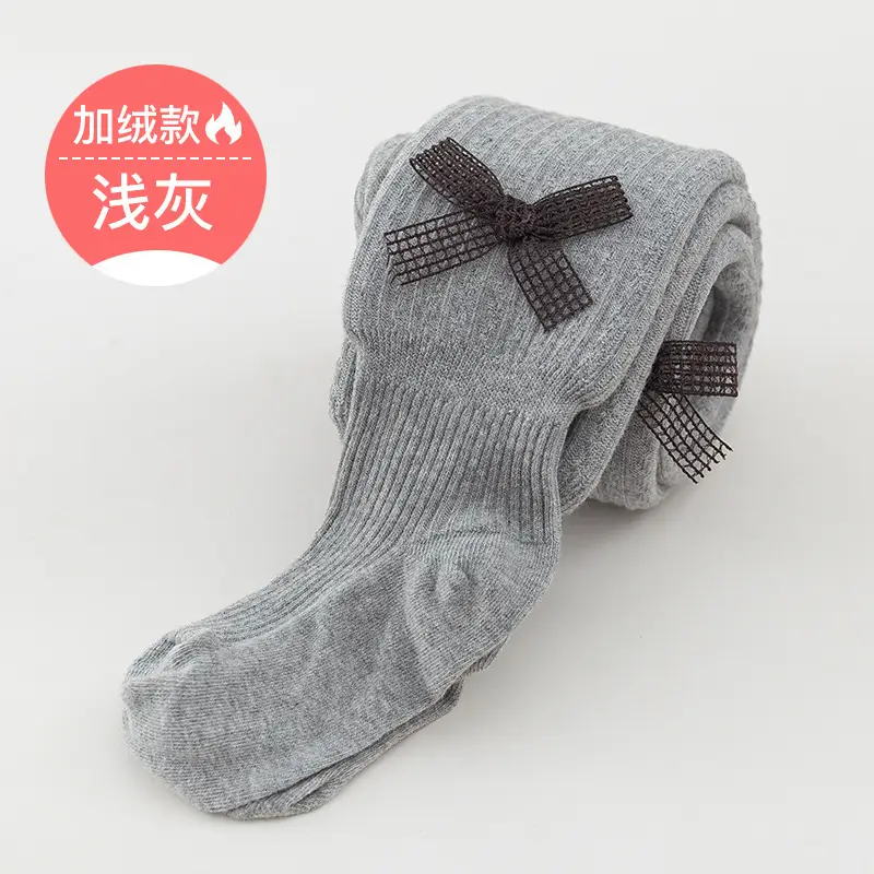 Winter Velvet Padded Children's Pantyhose with Bowknot Design - Image 4
