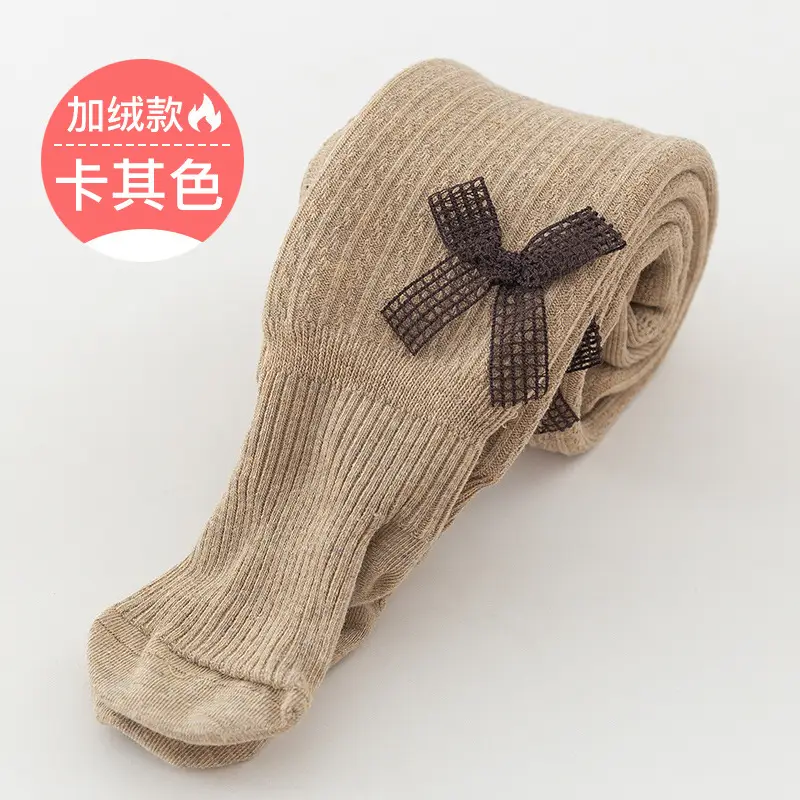 Winter Velvet Padded Children's Pantyhose with Bowknot Design - Image 5