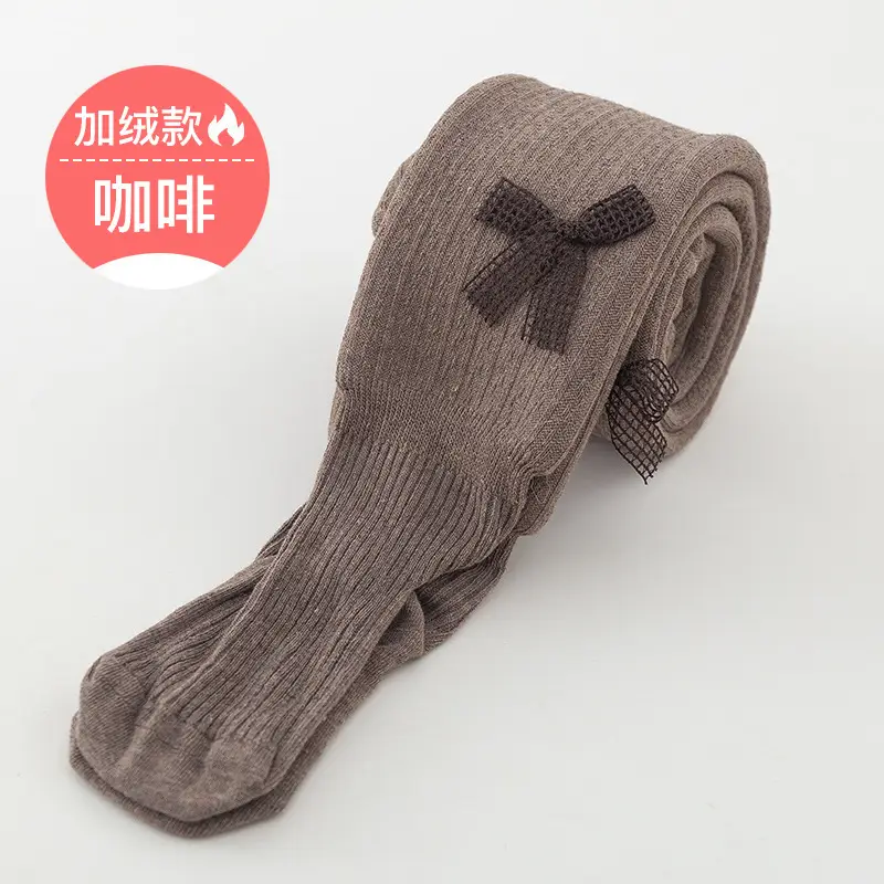 Winter Velvet Padded Children's Pantyhose with Bowknot Design - Image 6