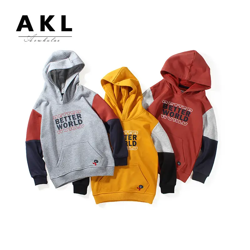 New Boys Hooded Sweatshirt Yellow Black Winter Warm Terry Top - Image 5