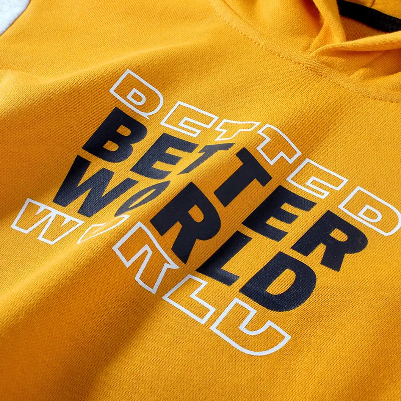 New Boys Hooded Sweatshirt Yellow Black Winter Warm Terry Top - Image 7