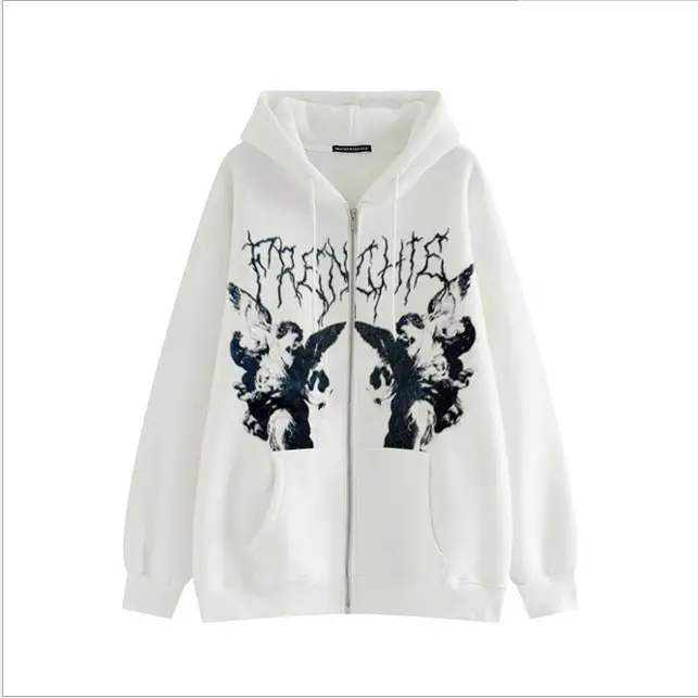 Women's Brown Graphic Zipper Hoodie Sweatshirt - Image 6