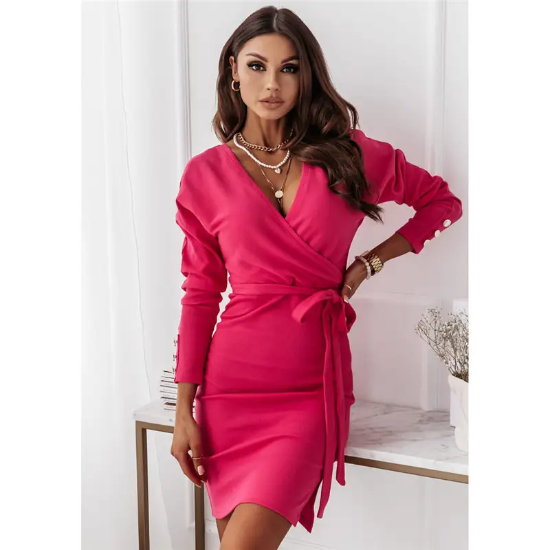 Women's Tie Dress Dress Brown Mid Waist 2024 - Image 6