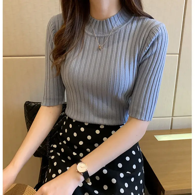 Women Knit Pullover Top Yellow Polka Dot Pants Set - Image 8