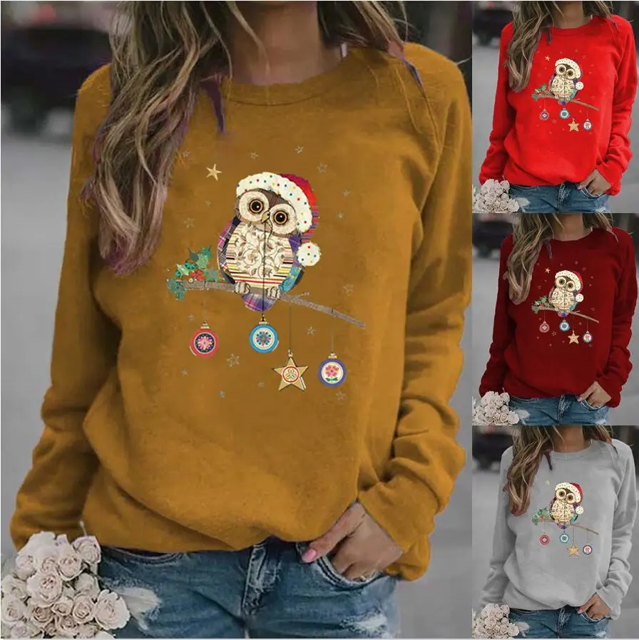 Women's Black Owl Printed Sweatshirt 2021 - Image 15