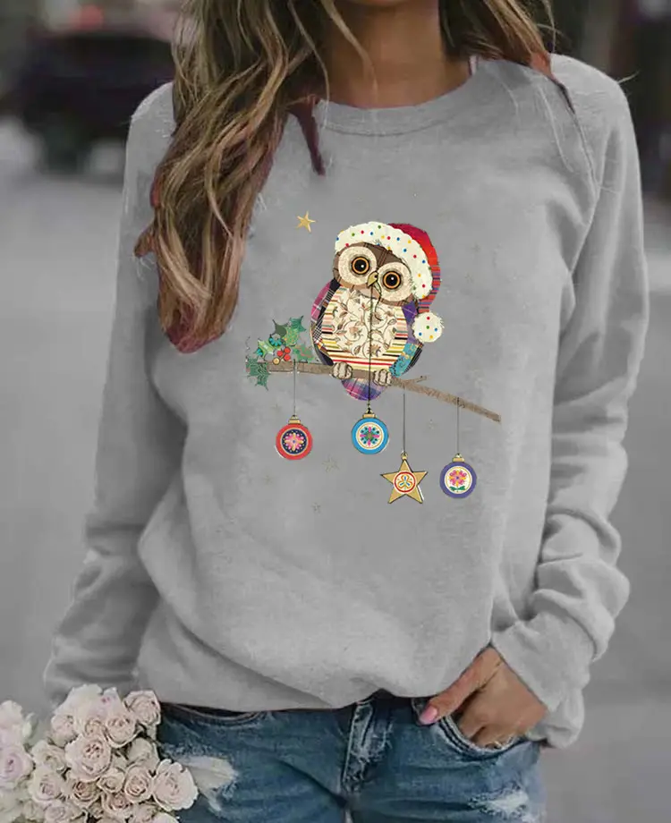 Women's Black Owl Printed Sweatshirt 2021 - Image 17