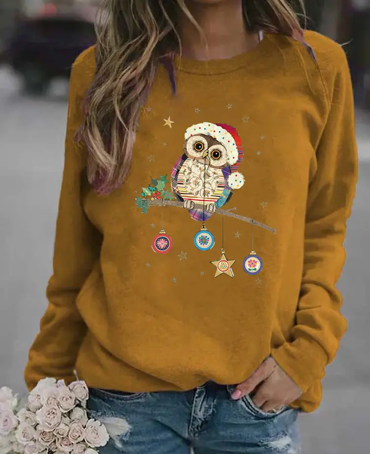 Women's Black Owl Printed Sweatshirt 2021 - Image 10