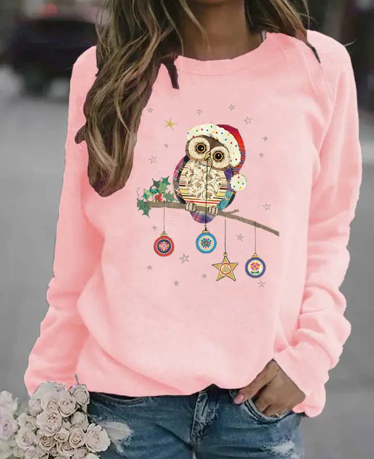 Women's Black Owl Printed Sweatshirt 2021 - Image 3