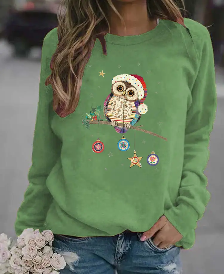 Women's Black Owl Printed Sweatshirt 2021 - Image 4