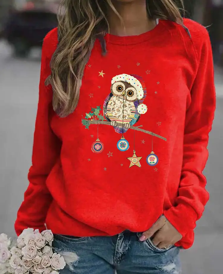 Women's Black Owl Printed Sweatshirt 2021 - Image 6