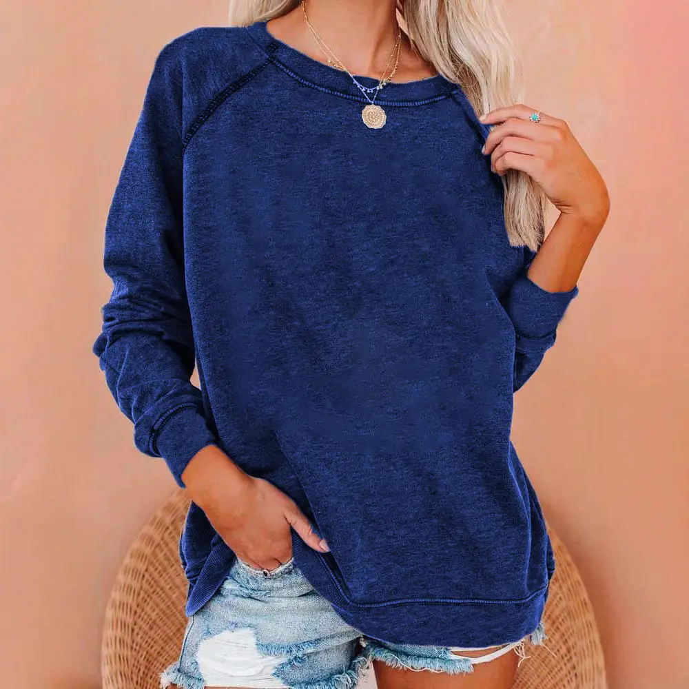 Women Blue Round Neck Sweatshirt Set Winter Casual - Image 14