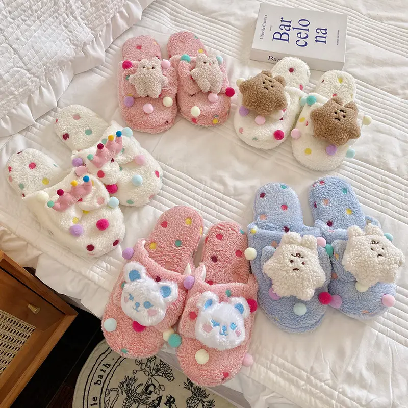 Autumn and winter New Wave dot cartoon plush dormitory home slippers baby elephant indoor warm cotton slippers indoor slippers for women