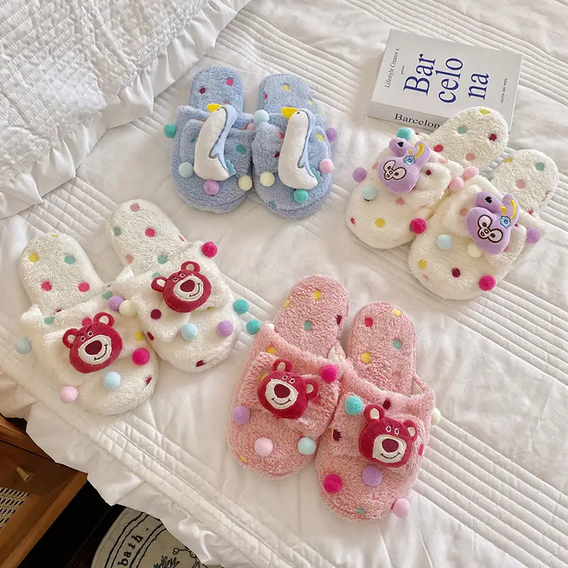 Autumn and winter New Wave dot cartoon plush dormitory home slippers baby elephant indoor warm cotton slippers indoor slippers for women