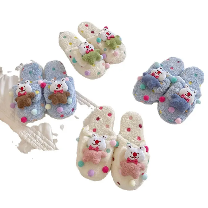 Autumn and winter New Wave dot cartoon plush dormitory home slippers baby elephant indoor warm cotton slippers indoor slippers for women