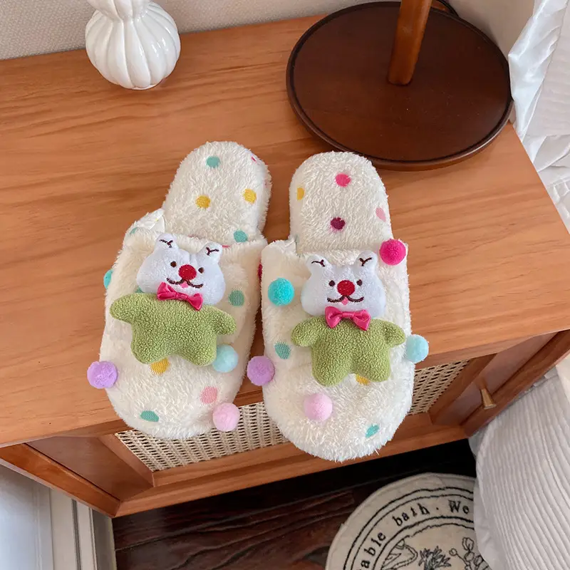 Autumn and winter New Wave dot cartoon plush dormitory home slippers baby elephant indoor warm cotton slippers indoor slippers for women