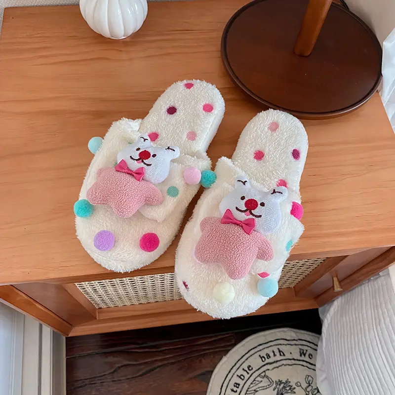 Autumn and winter New Wave dot cartoon plush dormitory home slippers baby elephant indoor warm cotton slippers indoor slippers for women