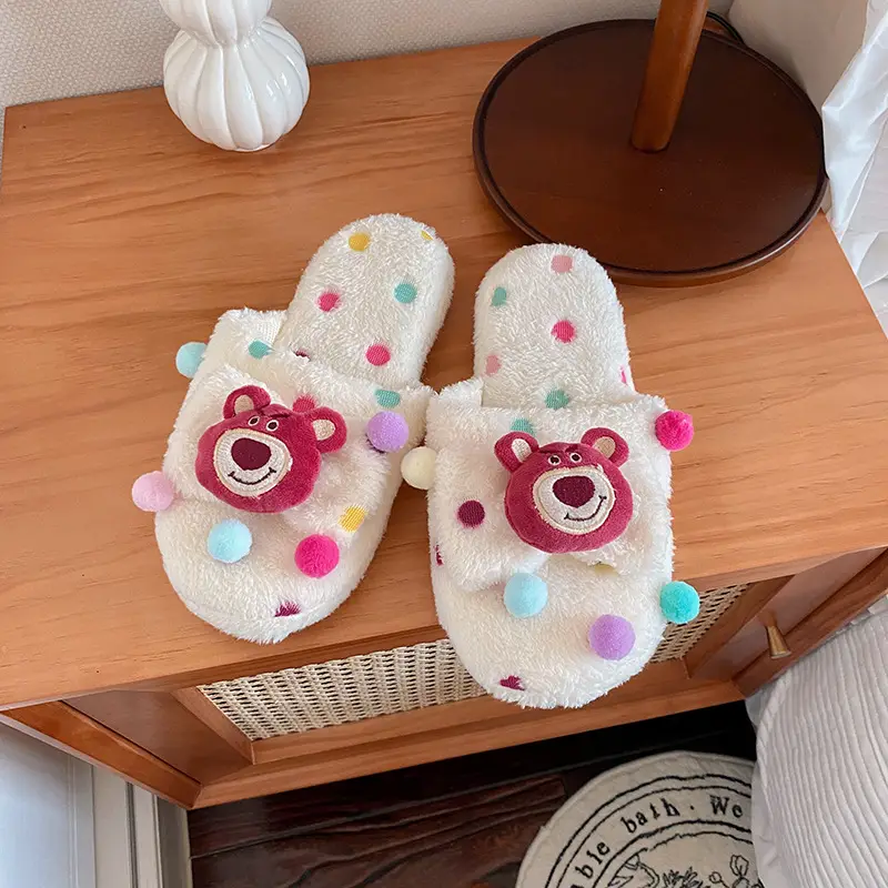 Autumn and winter New Wave dot cartoon plush dormitory home slippers baby elephant indoor warm cotton slippers indoor slippers for women