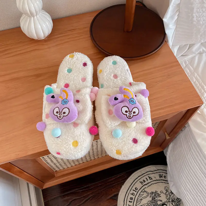 Autumn and winter New Wave dot cartoon plush dormitory home slippers baby elephant indoor warm cotton slippers indoor slippers for women