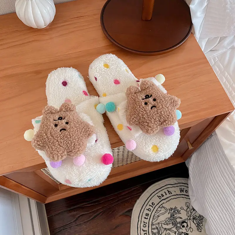 Autumn and winter New Wave dot cartoon plush dormitory home slippers baby elephant indoor warm cotton slippers indoor slippers for women