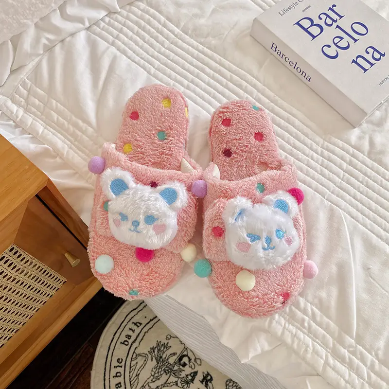 Autumn and winter New Wave dot cartoon plush dormitory home slippers baby elephant indoor warm cotton slippers indoor slippers for women