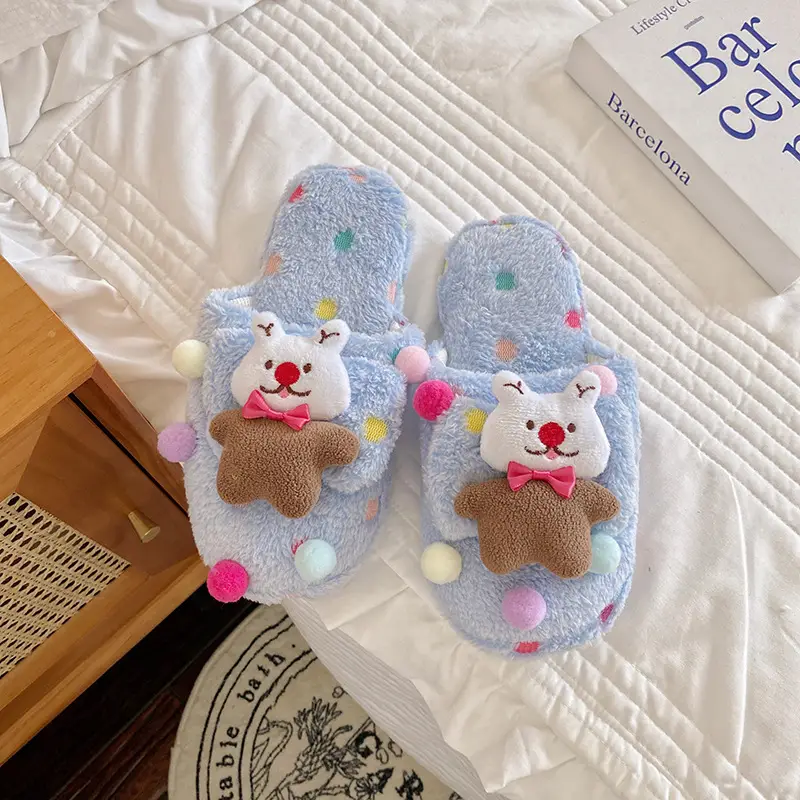 Autumn and winter New Wave dot cartoon plush dormitory home slippers baby elephant indoor warm cotton slippers indoor slippers for women