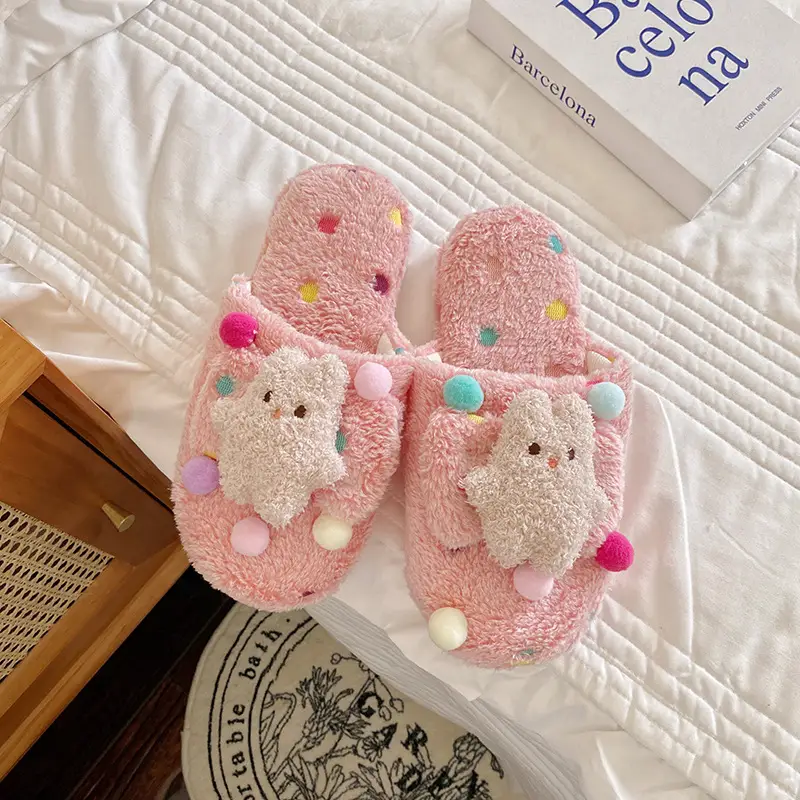 Autumn and winter New Wave dot cartoon plush dormitory home slippers baby elephant indoor warm cotton slippers indoor slippers for women