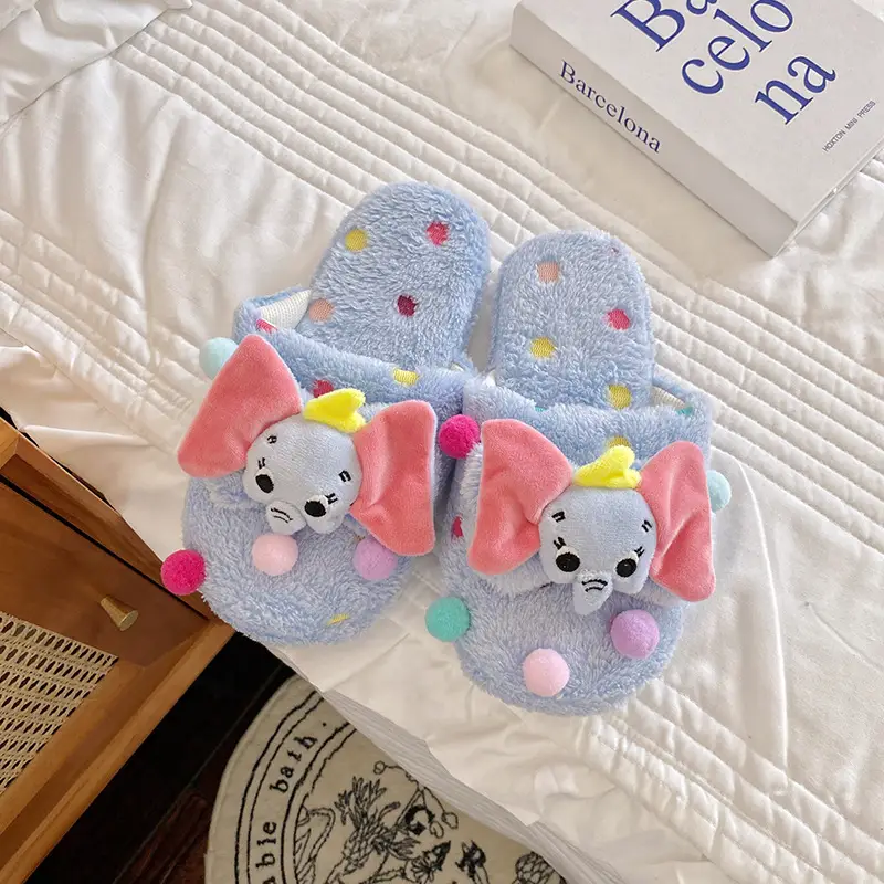 Autumn and winter New Wave dot cartoon plush dormitory home slippers baby elephant indoor warm cotton slippers indoor slippers for women