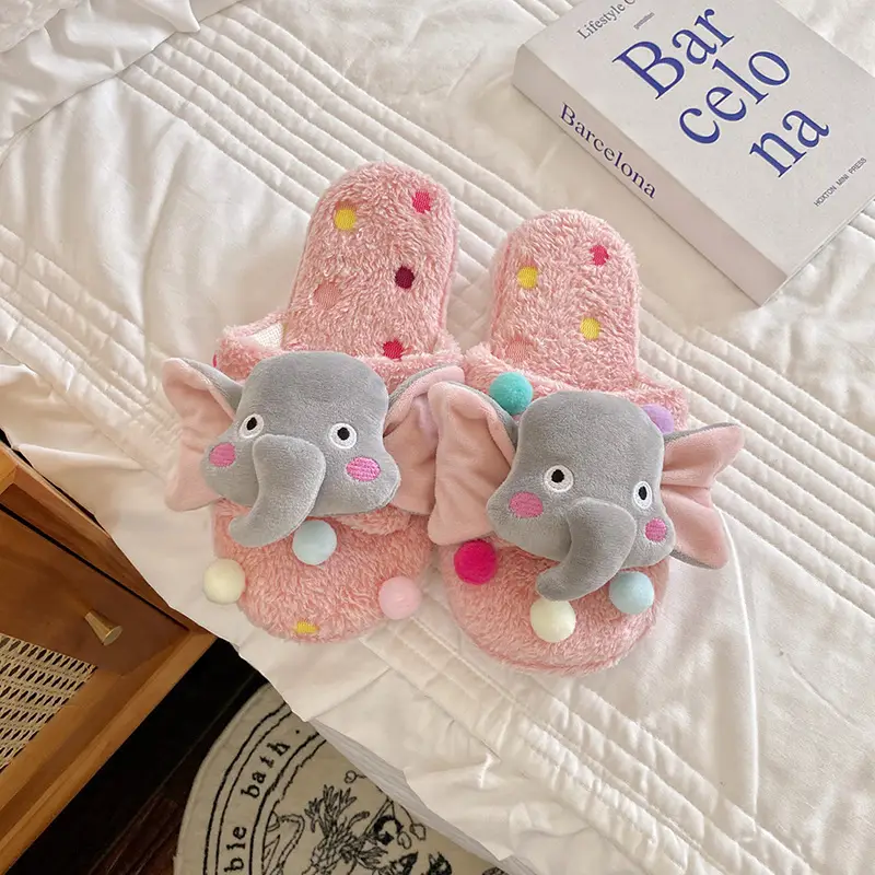 Autumn and winter New Wave dot cartoon plush dormitory home slippers baby elephant indoor warm cotton slippers indoor slippers for women