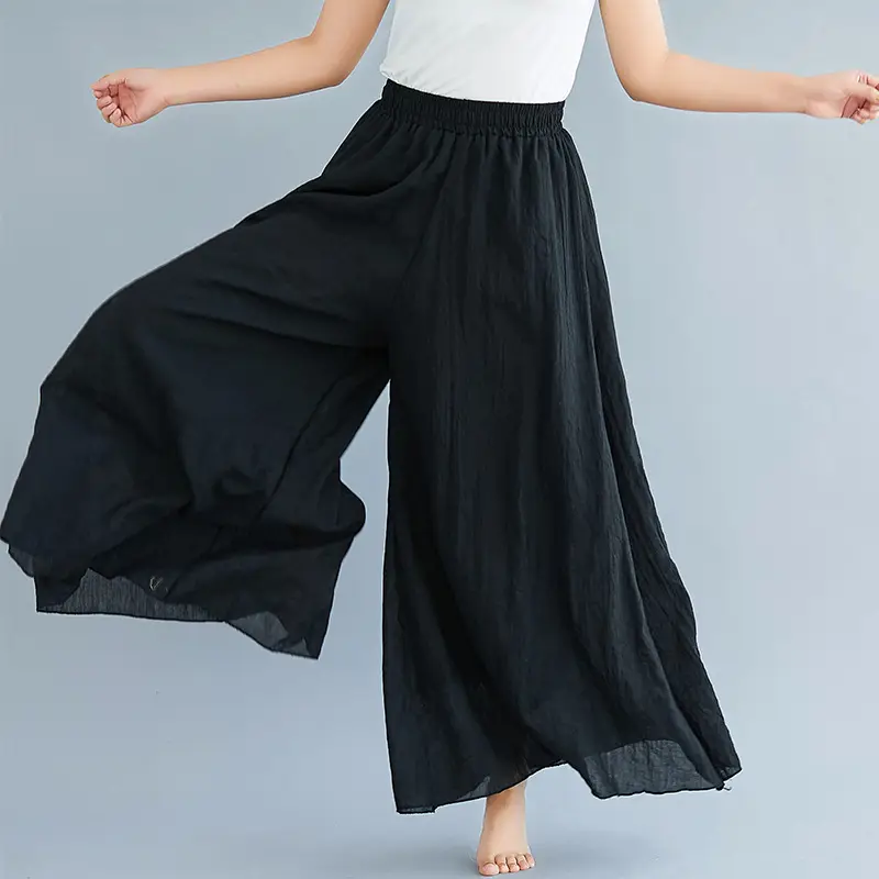 Wide Leg Linen Pants Elasticated Waist Pink