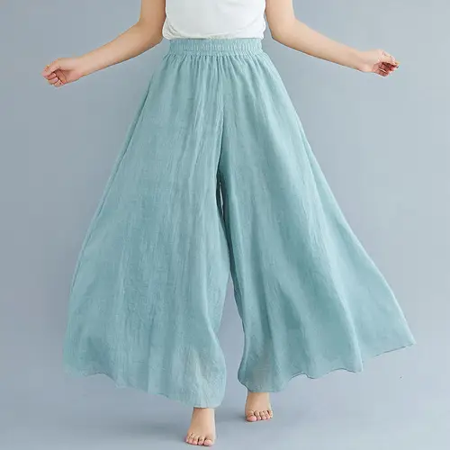 Wide Leg Linen Pants Elasticated Waist Pink