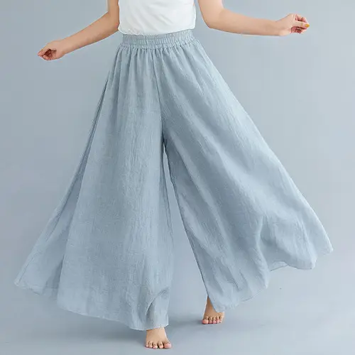 Wide Leg Linen Pants Elasticated Waist Pink