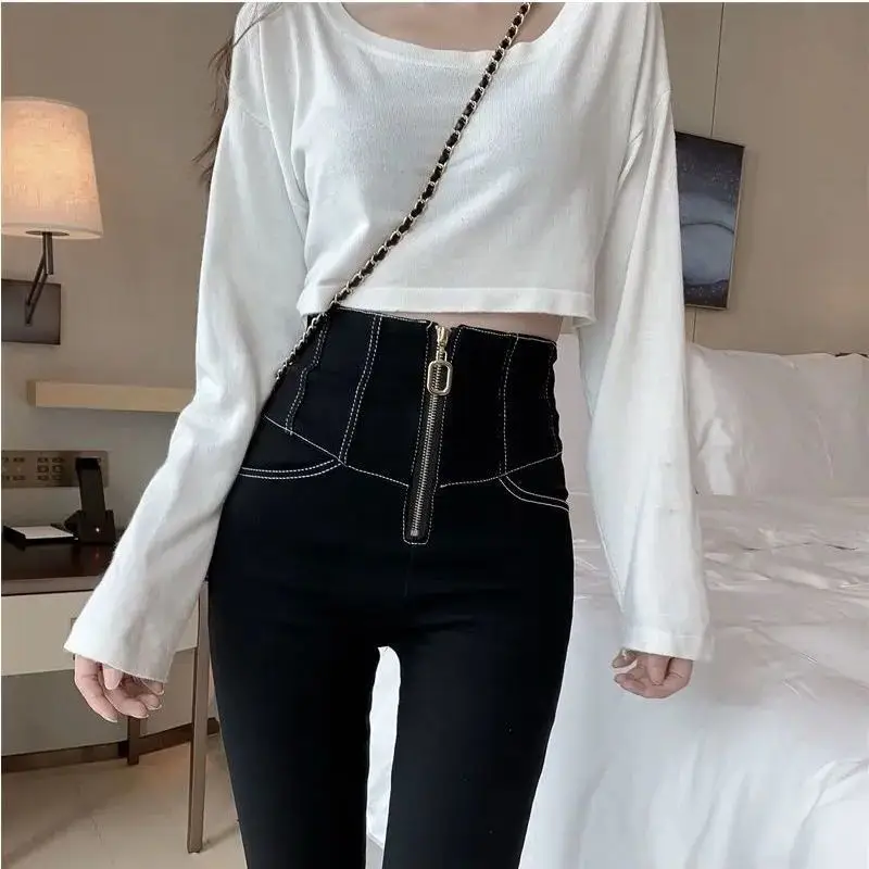 Women's Slimming High Waist Leggings Black with Zipper - Image 4