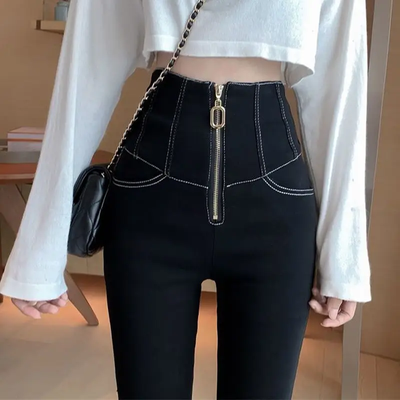 Women's Slimming High Waist Leggings Black with Zipper - Image 5