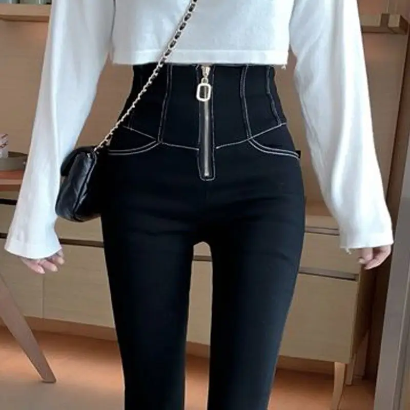 Women's Slimming High Waist Leggings Black with Zipper - Image 6
