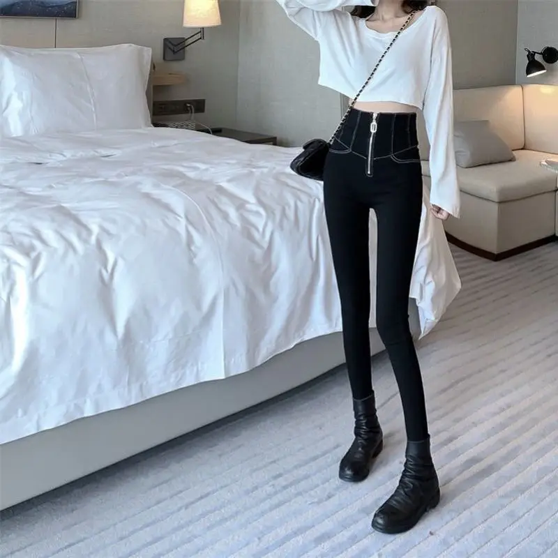Women's Slimming High Waist Leggings Black with Zipper - Image 7