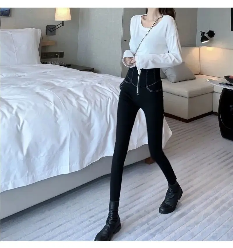 Women's Slimming High Waist Leggings Black with Zipper — feature 11
