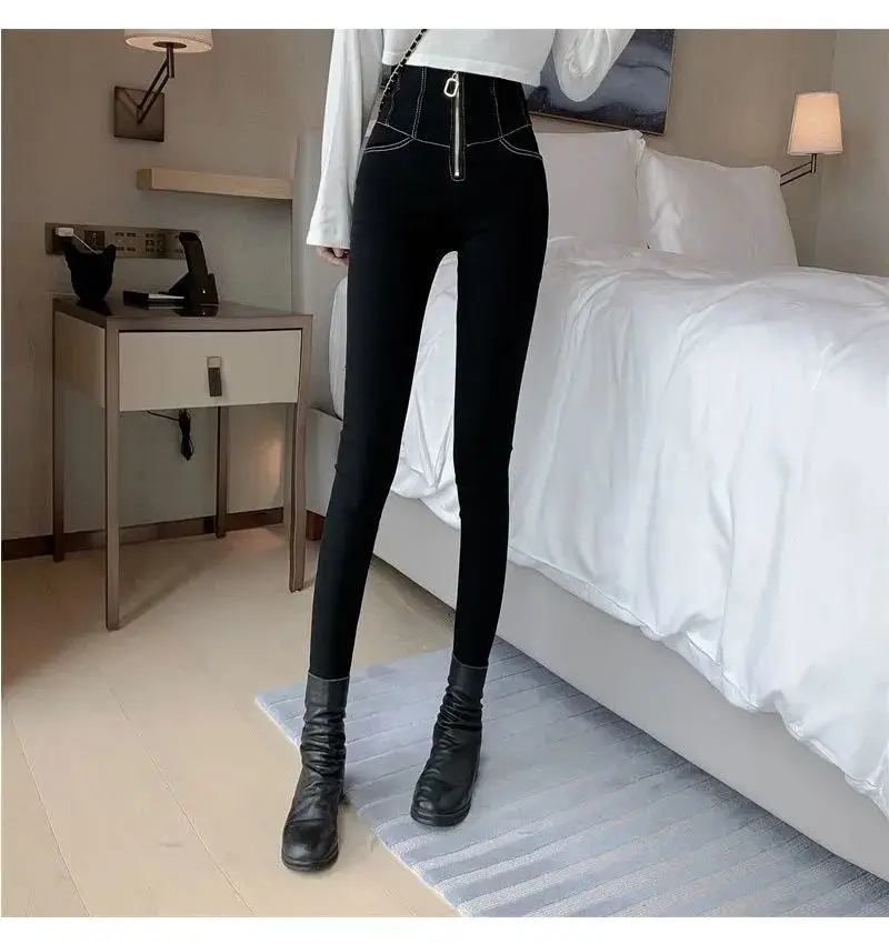 Women's Slimming High Waist Leggings Black with Zipper — feature 13