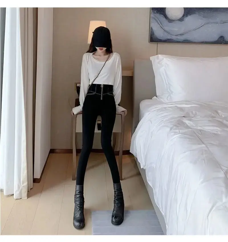 Women's Slimming High Waist Leggings Black with Zipper — feature 19