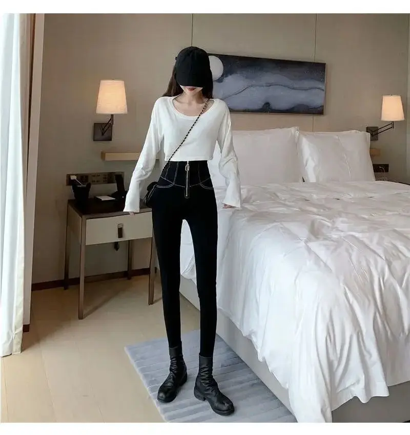 Women's Slimming High Waist Leggings Black with Zipper — feature 24