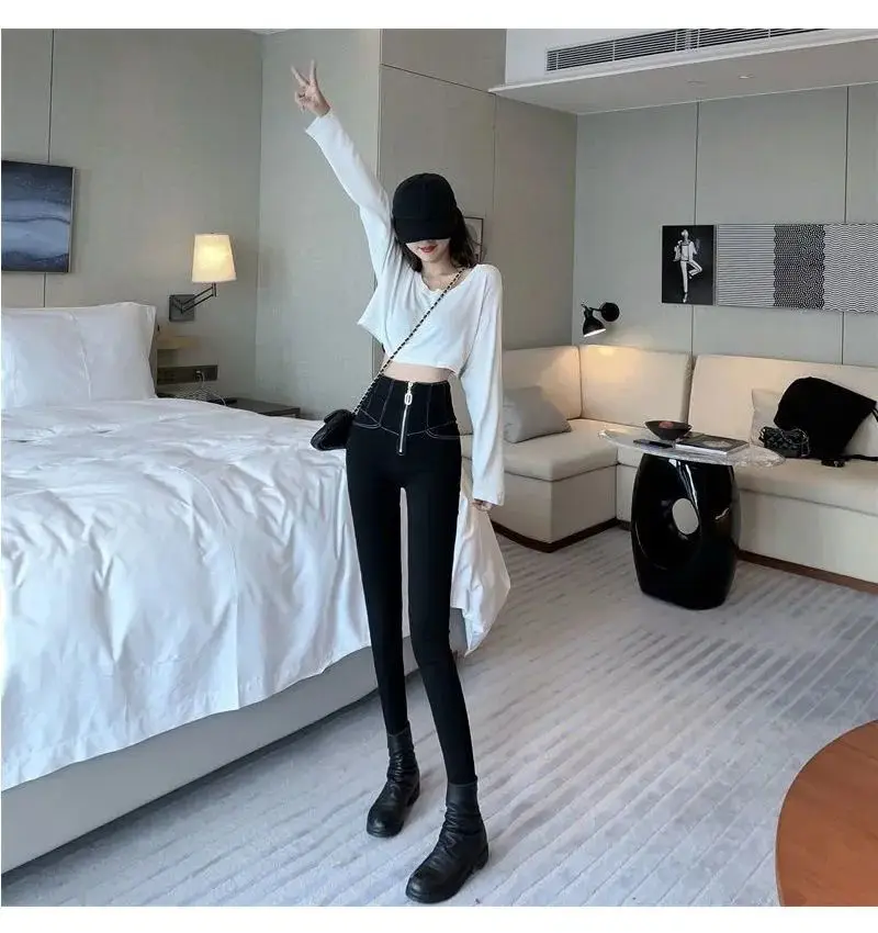 Women's Slimming High Waist Leggings Black with Zipper — feature 7