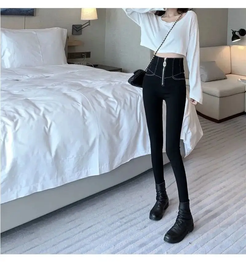 Women's Slimming High Waist Leggings Black with Zipper — feature 8