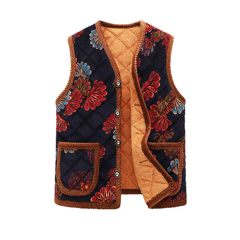 Autumn Floral Fleece Vest for Women Winter Warm Waistcoat - Image 3