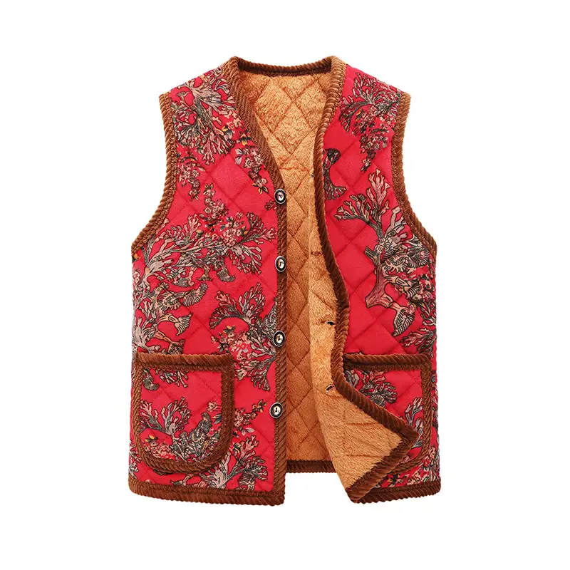 Autumn Floral Fleece Vest for Women Winter Warm Waistcoat - Image 4
