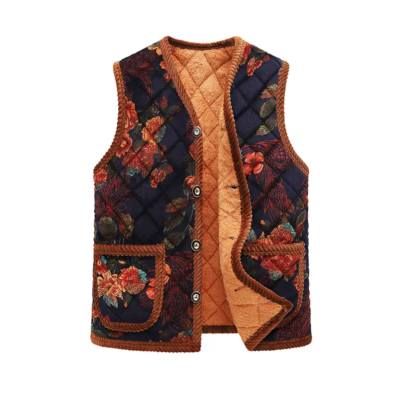 Autumn Floral Fleece Vest for Women Winter Warm Waistcoat - Image 5