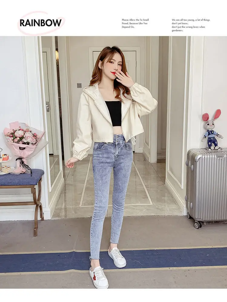 Women's Green Hooded Jacket Short Sleeve Casual Korean Style — feature 7